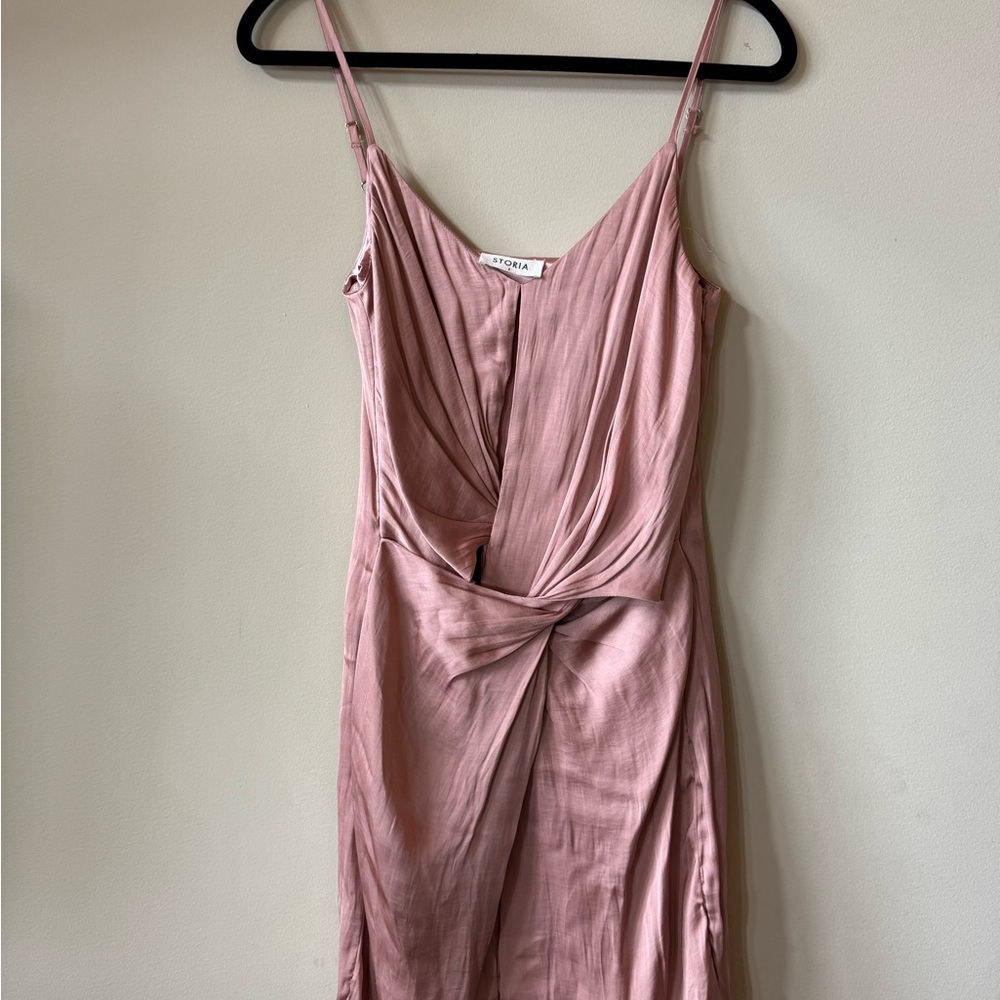 Storia Satin Twist Front Mini Dress Blush Pink Size Small Mini Dress